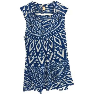 Sweet Pea by Stacy Frati Shirt Womens M Nylon Blue Mesh Tunic Geometric Made USA